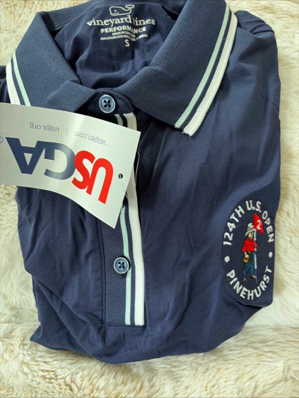 Vineyard Vines Navy Polo with 124th U.S. Open Pinehurst Embroidery size Small